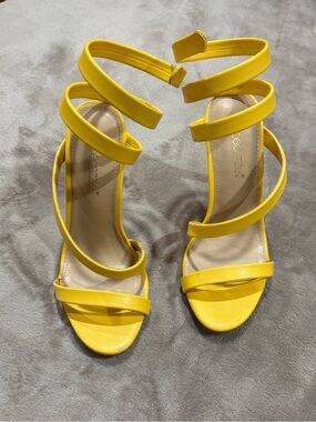 BCBGMaxAzria Bright Yellow Spiral-Strap Stiletto Sandals